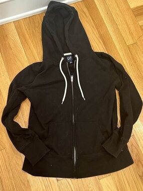 GAP Black Hooded Full-Zip Sweatshirt Drawstrings capsule Classic